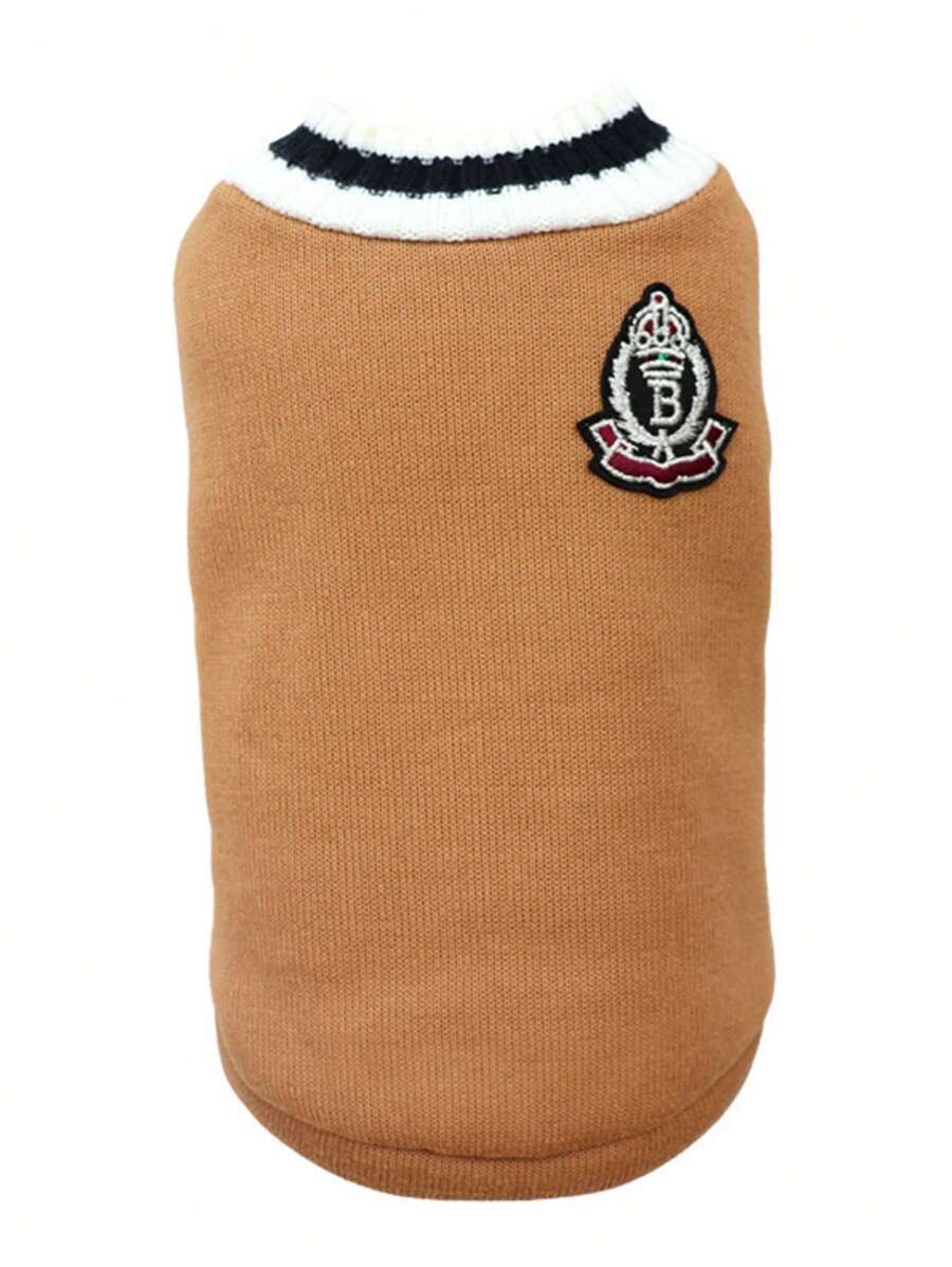 PETSIN Collegiate Style Brown Pet Sweater, Warm For Cats & Dogs, Ideal For Autumn/Winter
