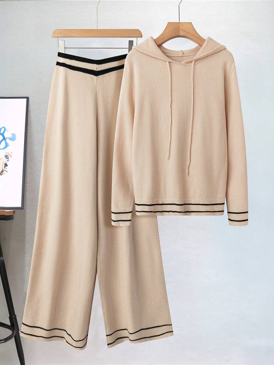 SHEIN LUNE 2pcs/Set Women Plus Size Minimalistic Printed Sweater Set, Suitable For Halloween, New Year, Valentine's Day, Thanksgiving, Christmas, Easter, National Day, Party, New Year's Eve, Cooling Dress, Stress Relief Outfit, Evening Long Gown, Elegant Fashion, Casual Lounge Wear