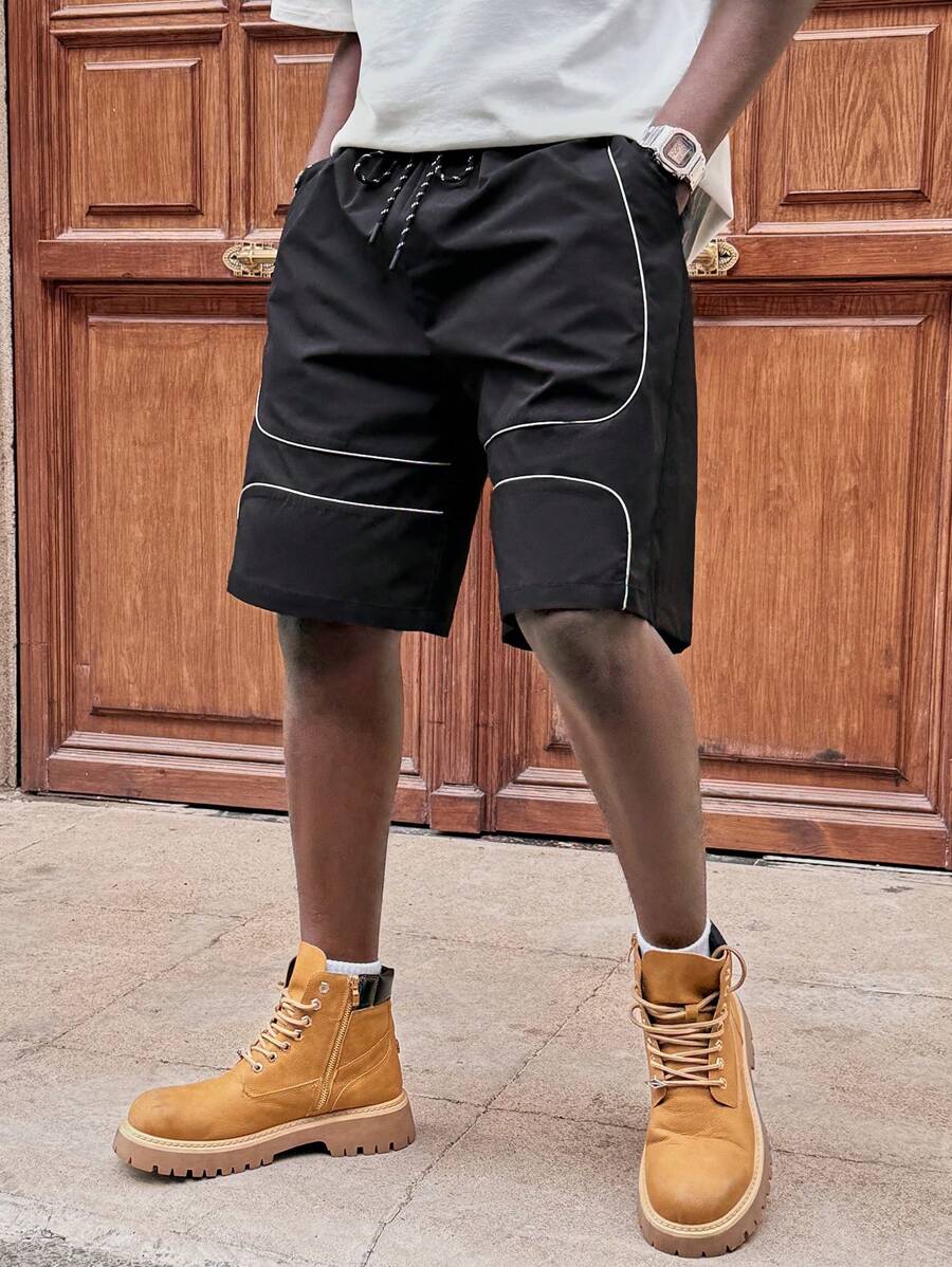 Manfinity RebelGame Pantalones cortos rectos holgados tejidos para hombre, adecuados para el verano