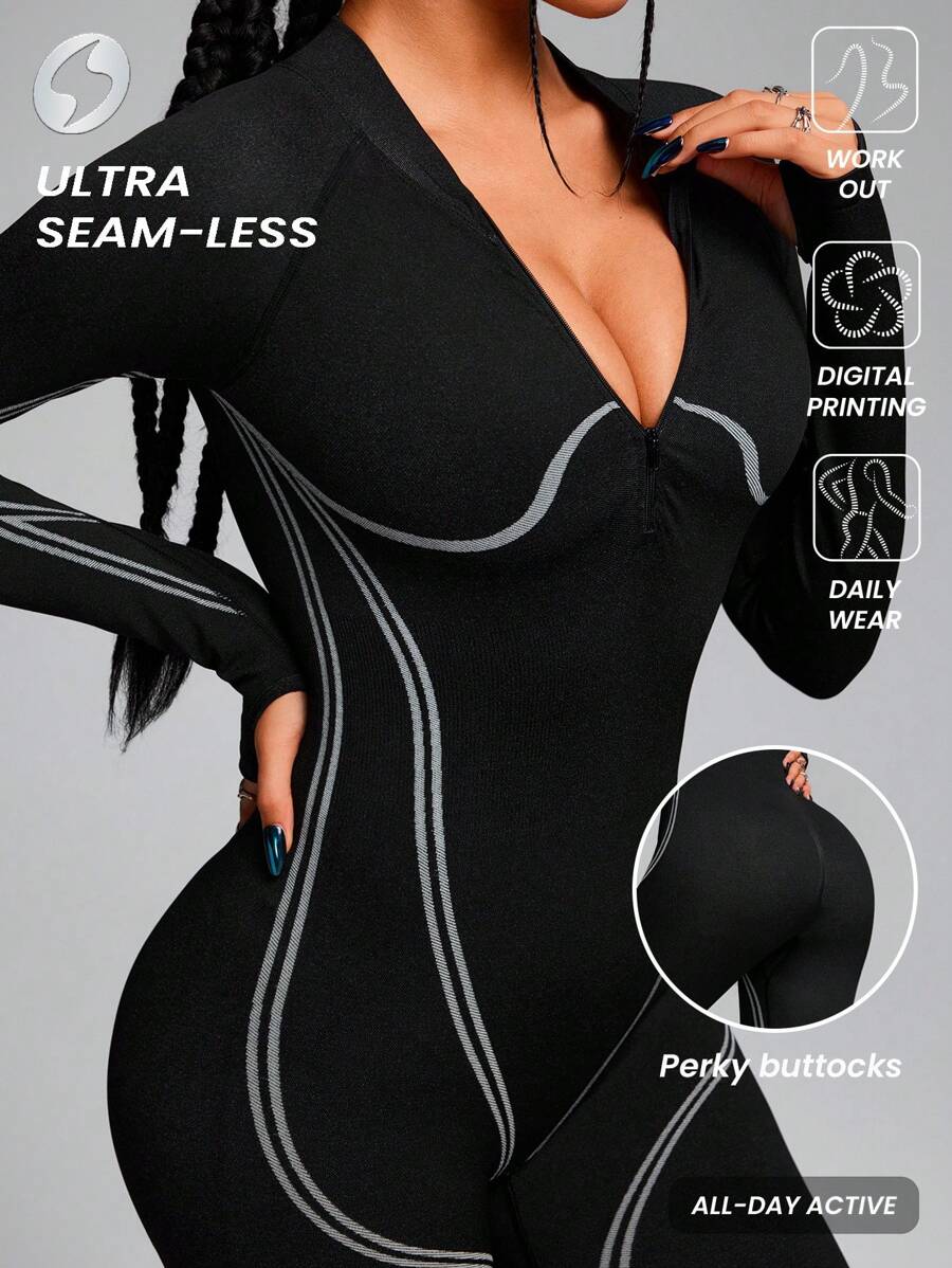 Innovista Seamless Black 3d Dynamic Lines Sports Jumpsuit,Tummy Control & Butt-Lifting Overall,Workout Outfits,Daily Casual & Yoga Fitness,Tummy Control & Butt-Lifting,Yoga, Women Outfit,Jumpsuits For Woman,Skiing,Hiking, Outdoor,Cycle