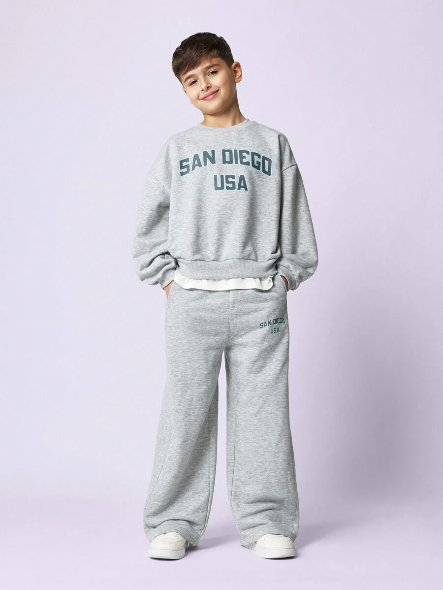 SUMWON Tween Boys Comfy Regular Fit Double Layer Sweatshirt And Straight Fit Sweatpants 2 Piece Set