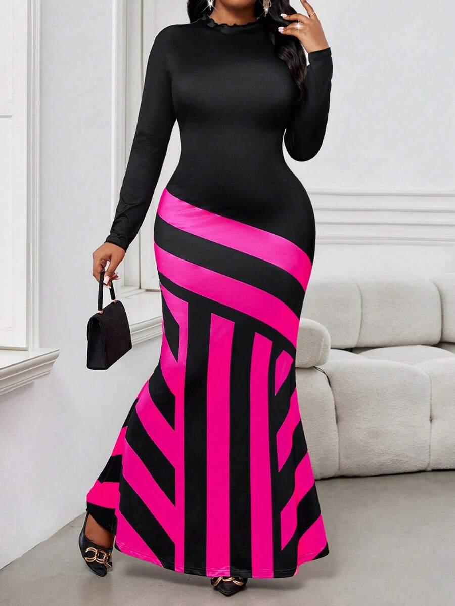SHEIN Lady Vestidos elegantes de punto con cuello alto estilo sirena de talla grande para primavera, verano, otoño e invierno, atuendos de vacaciones para mujeres, ropa para el Día de San Valentín, atuendos de fiesta de Año Nuevo, vestidos de San Valentín, atuendos festivos para mujeres