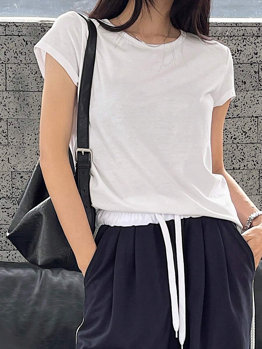 DAZY Basic Casual Solid Color Office Lady T-Shirt For Women, Spring/Summer