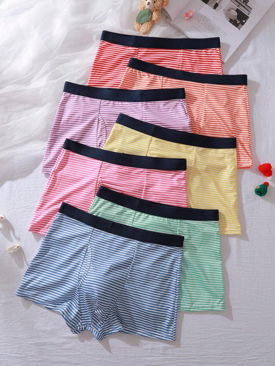 7pcs/Pack Milk Silk Striped Casual Waistbands Underwear For Teenage Boys