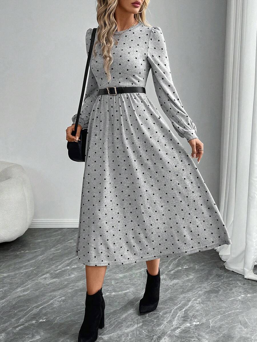 EMERY ROSE Women's Round Neck All-Over Print Casual Mid-Length Dress Long Sleeve Dress Dresses For Women Elegant