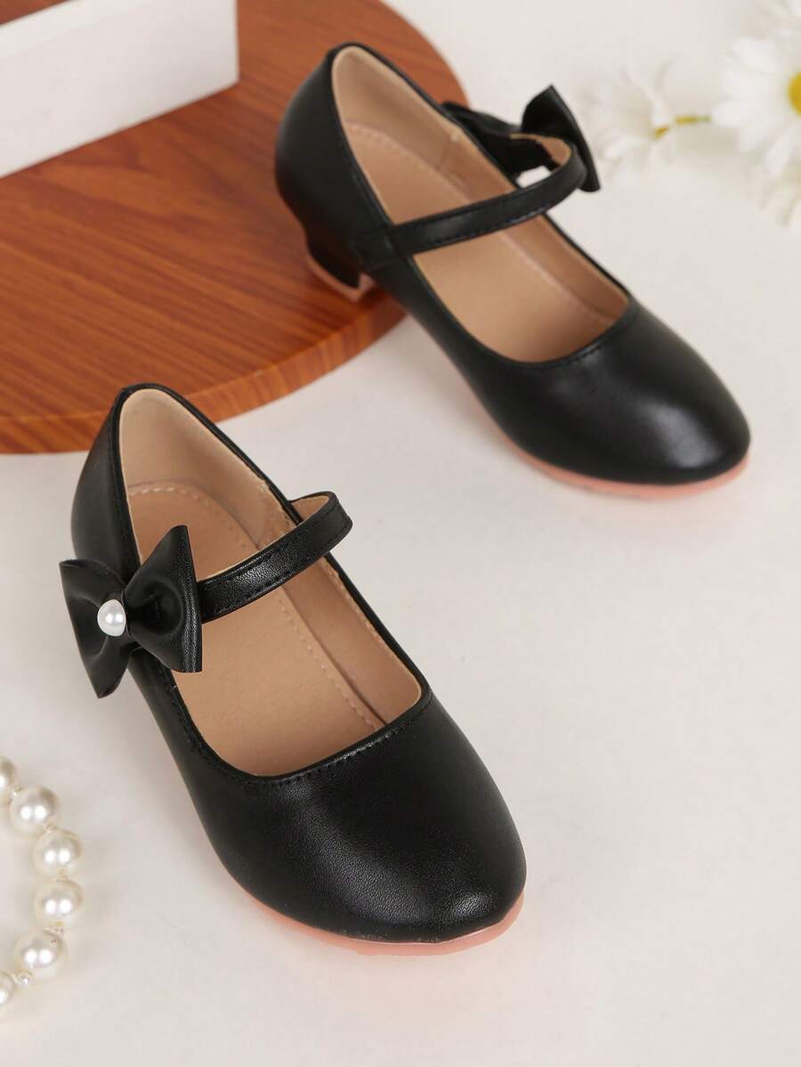 1 paar meisjes zwarte hoge hak schoenen prinses leren schoenen, geschikt voor lente en herfst
