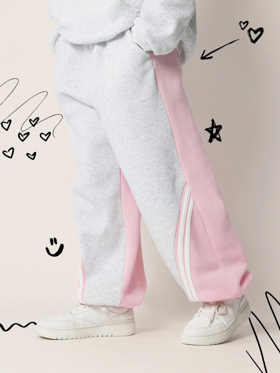 SUMWON Pantalon de jogging décontracté gris et rose pour jeunes filles dans le style des années 90