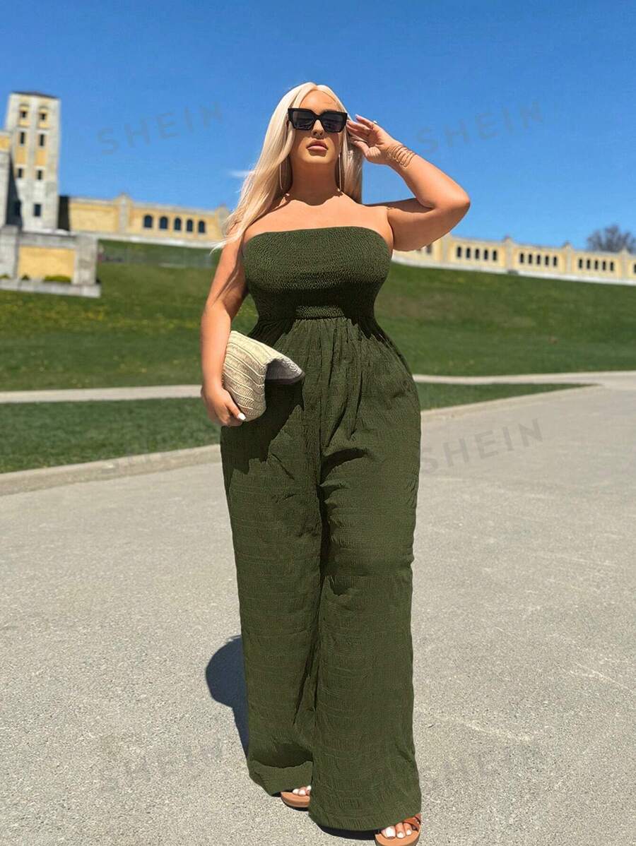 SHEIN SXY Mono casual de pierna ancha y talla grande de un solo color