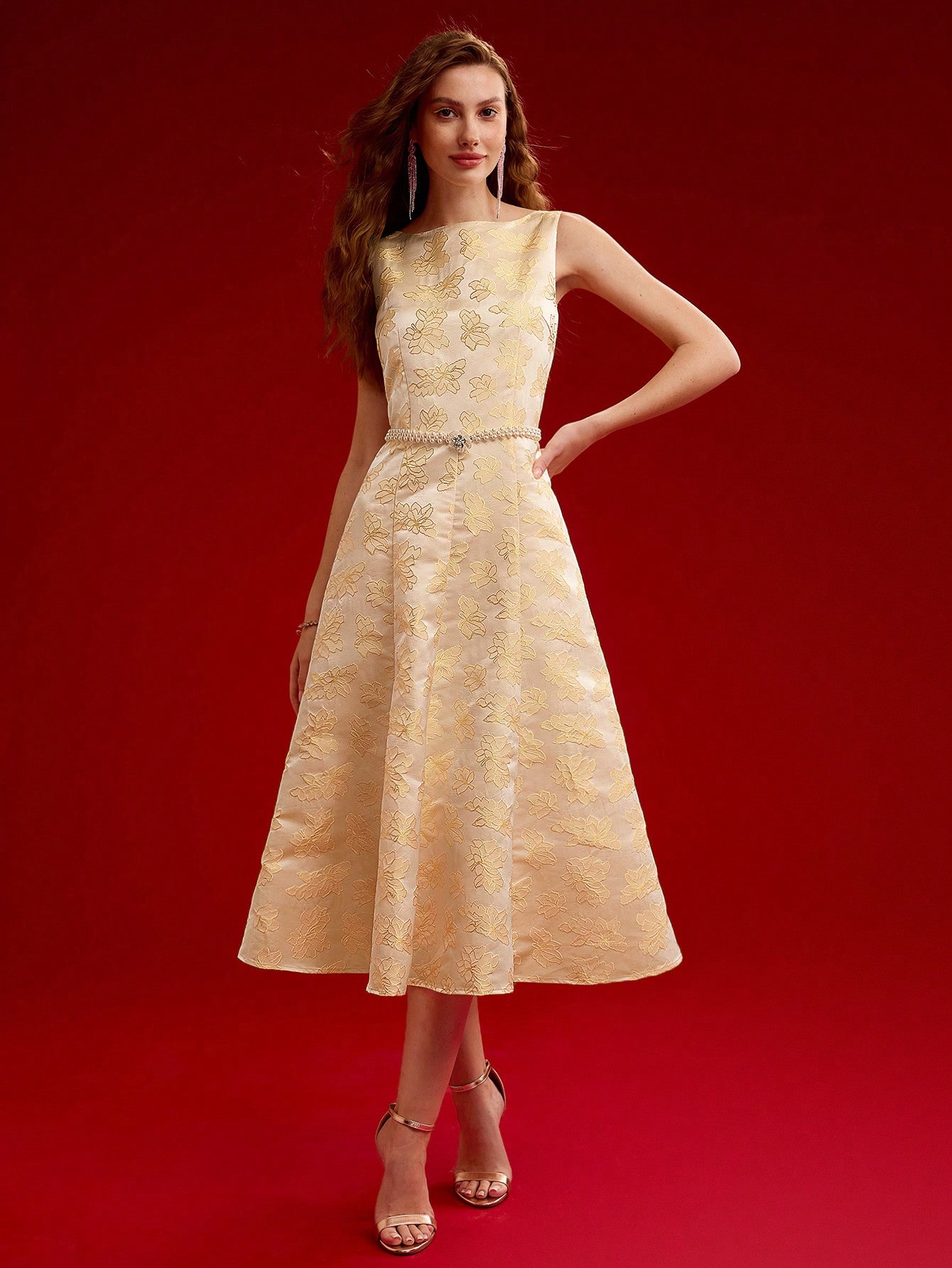 ANDRÉSD V line jacquard dress FLORAL JACQUARD A LINE DRESS,VALENTINE'S DAY OUTFIT,SPRING