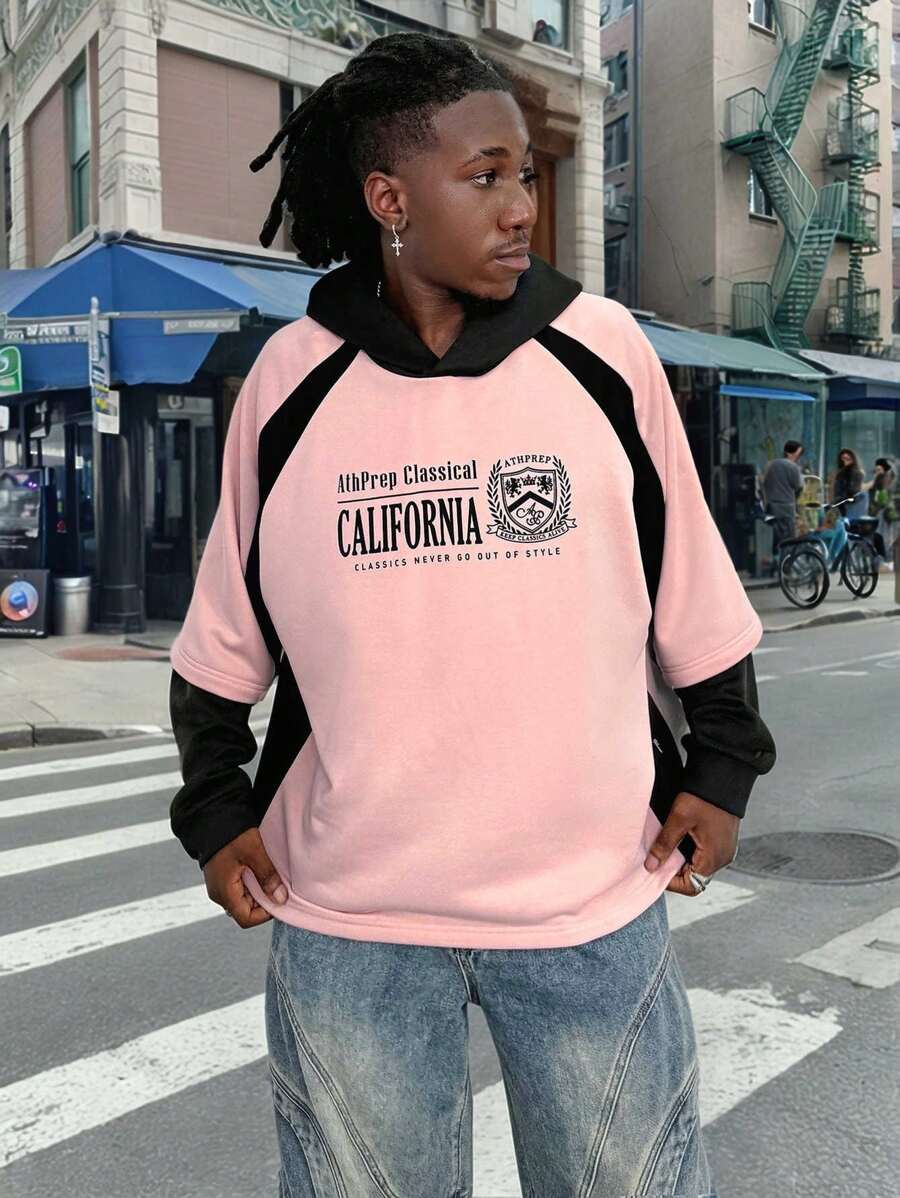 Manfinity VCAY Jersey con capucha de punto de ajuste holgado con color de contraste para hombres