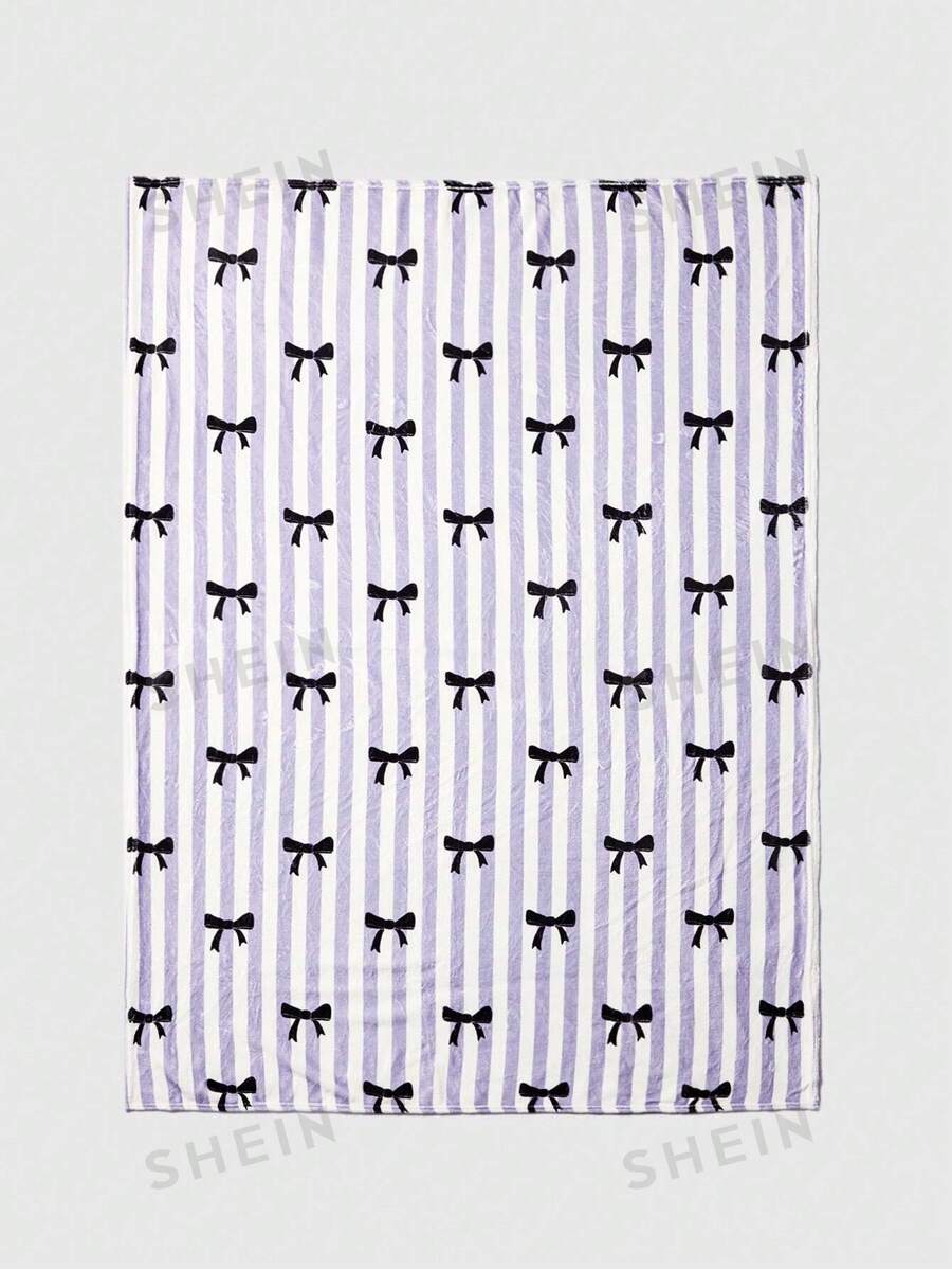 ROMWE Kawaii Manta de franela con diseño de lazo de dibujos animados, cálida y portátil para la sala de estar