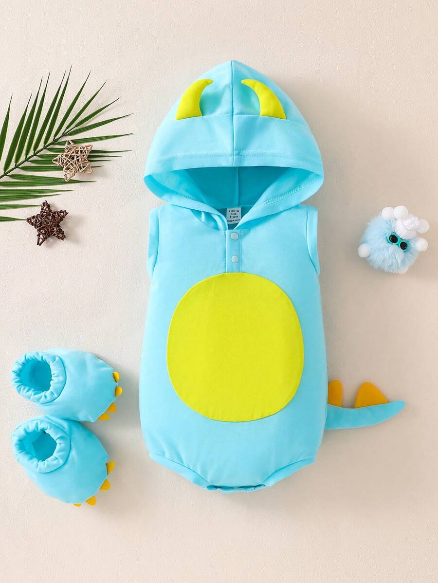 SHEIN Barboteuse sans manches à imprimé et boutons-pression pour bébé garçon, design minimaliste