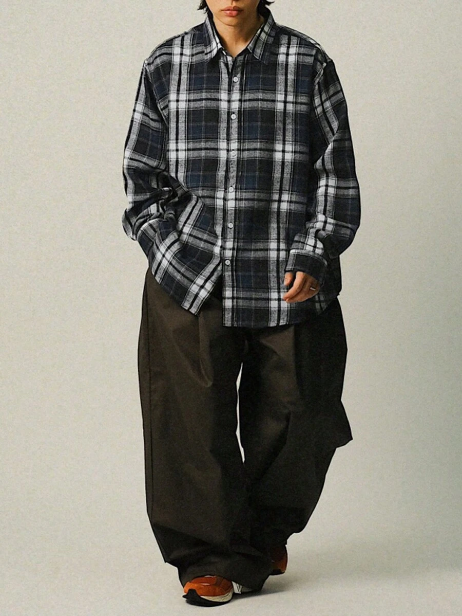 DAZY Men's Oversized Plaid Casual Loose Fit College Style Shirt