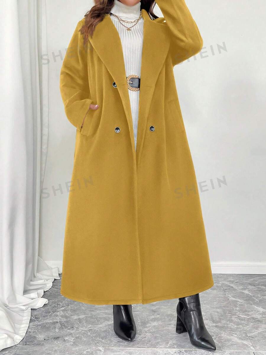 Celure Gabardina larga de mujer de talla grande con cuello vuelto y doble abotonadura, casual y elegante