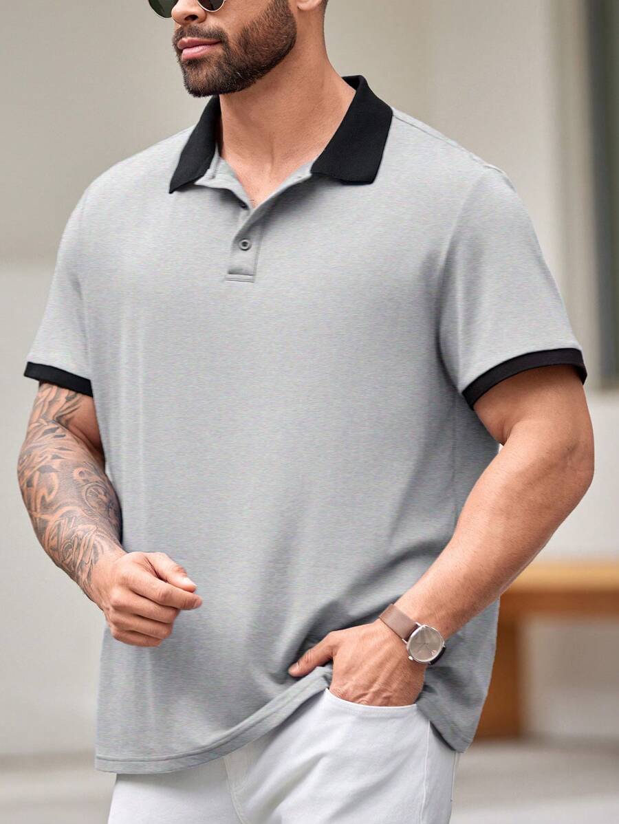 Manfinity VCAY Camisa tipo polo de manga corta de punto informal de talla grande