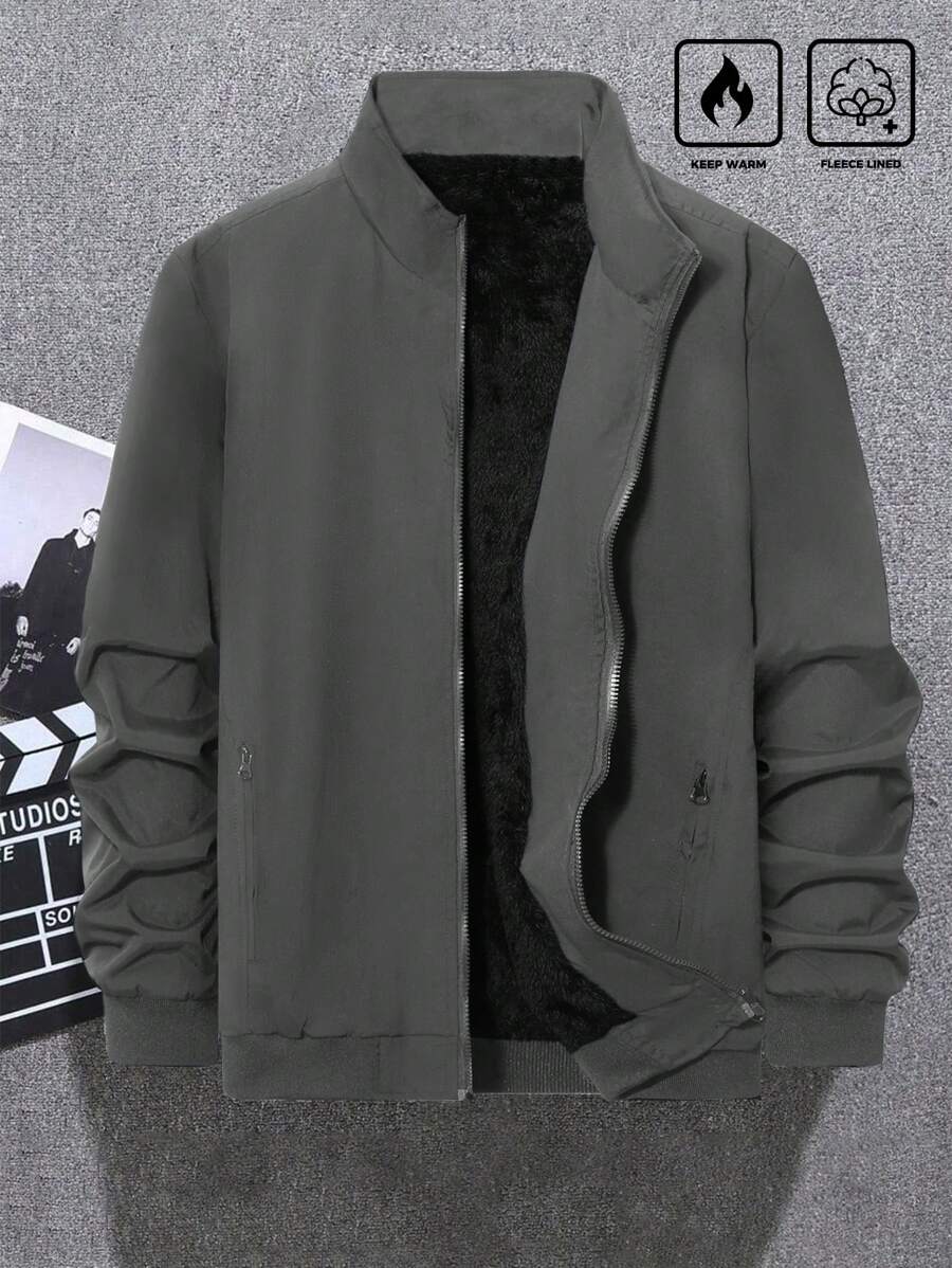 Manfinity Homme Plus Size Men's Zip-Up Front Pocket Simple Winter Jacket