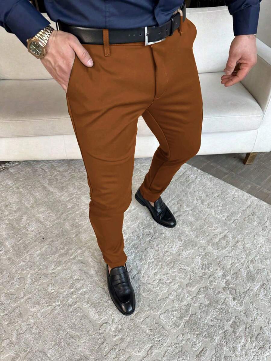 Manfinity Mode Men's Solid Color Pocket Simple Design Casual Pants