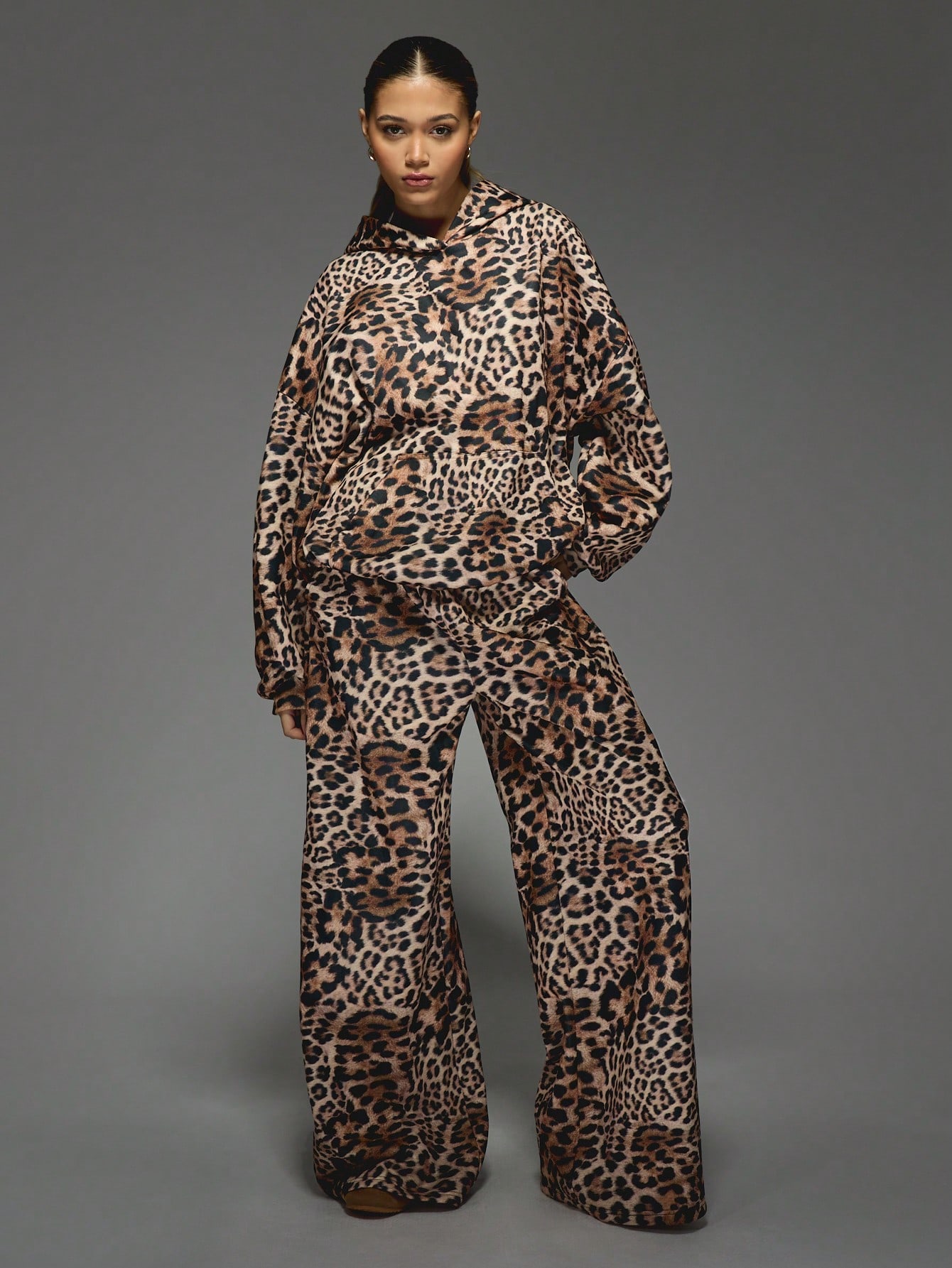 MISSGUIDED Leopard Print Wide Leg Cozy Fleece Sweatpants
