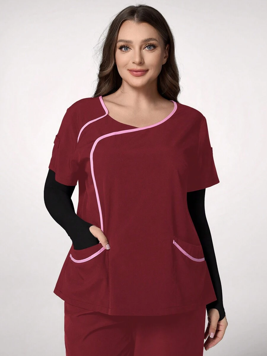 TaskEZ Plus Size Scrub Uniform Top, Minimalistyczna Moda Na Codzienny Strój