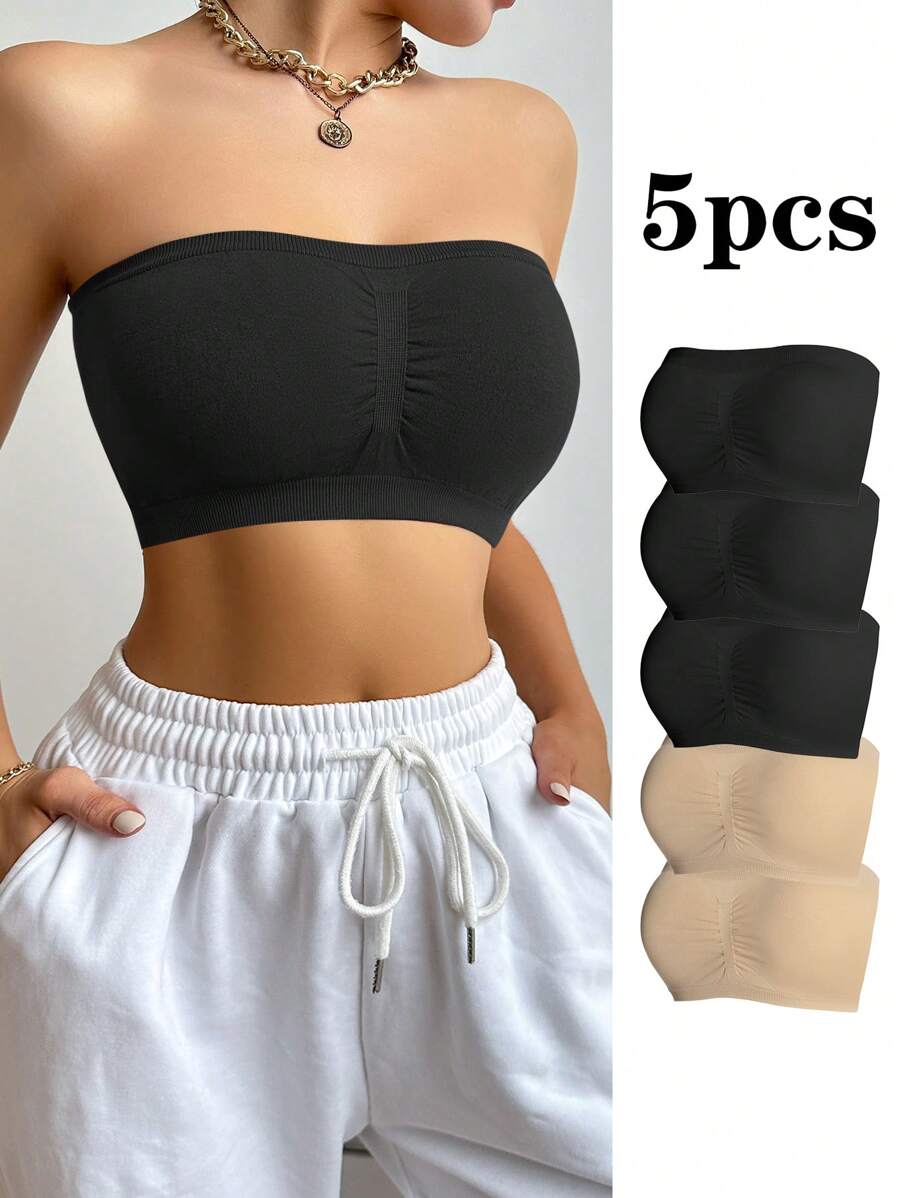 5pack Solid Ruched Bustier Bra