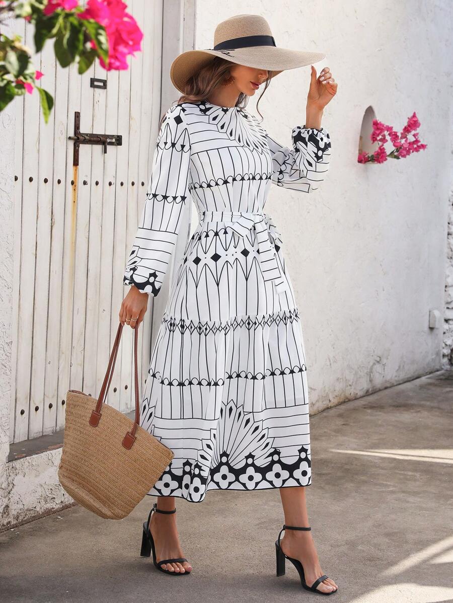 Breezaya Women's Long Geometric Print Pattern Dress