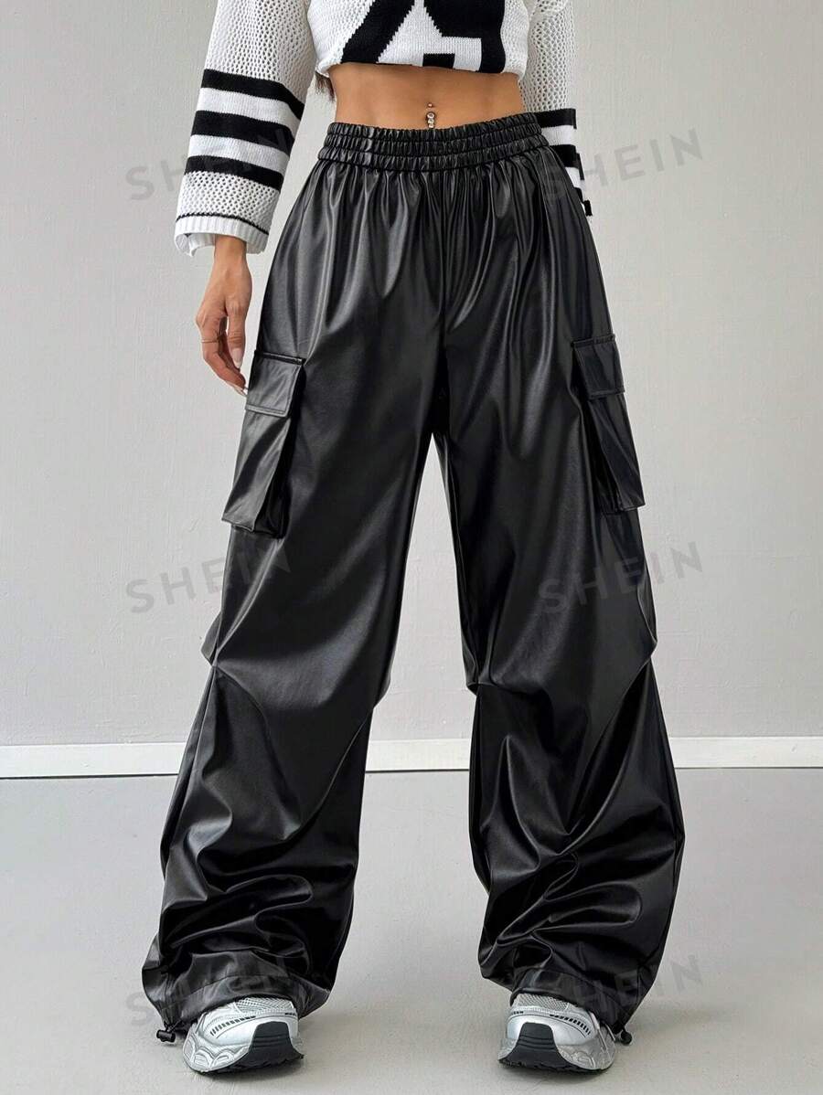 Coolane Pantalones cargo negros de estilo básico atlético para mujeres