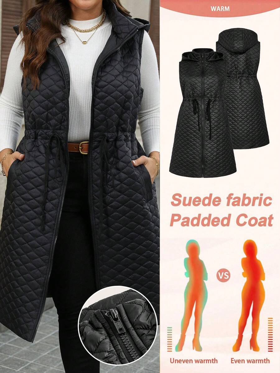 SHEIN LUNE Plus Size Women Long Sleeveless Zip-Up Jacket, Winter Thanksgiving Outfit Women New Years Women Outfit Winter Dresses Winter Clothes Women Rave Outfits