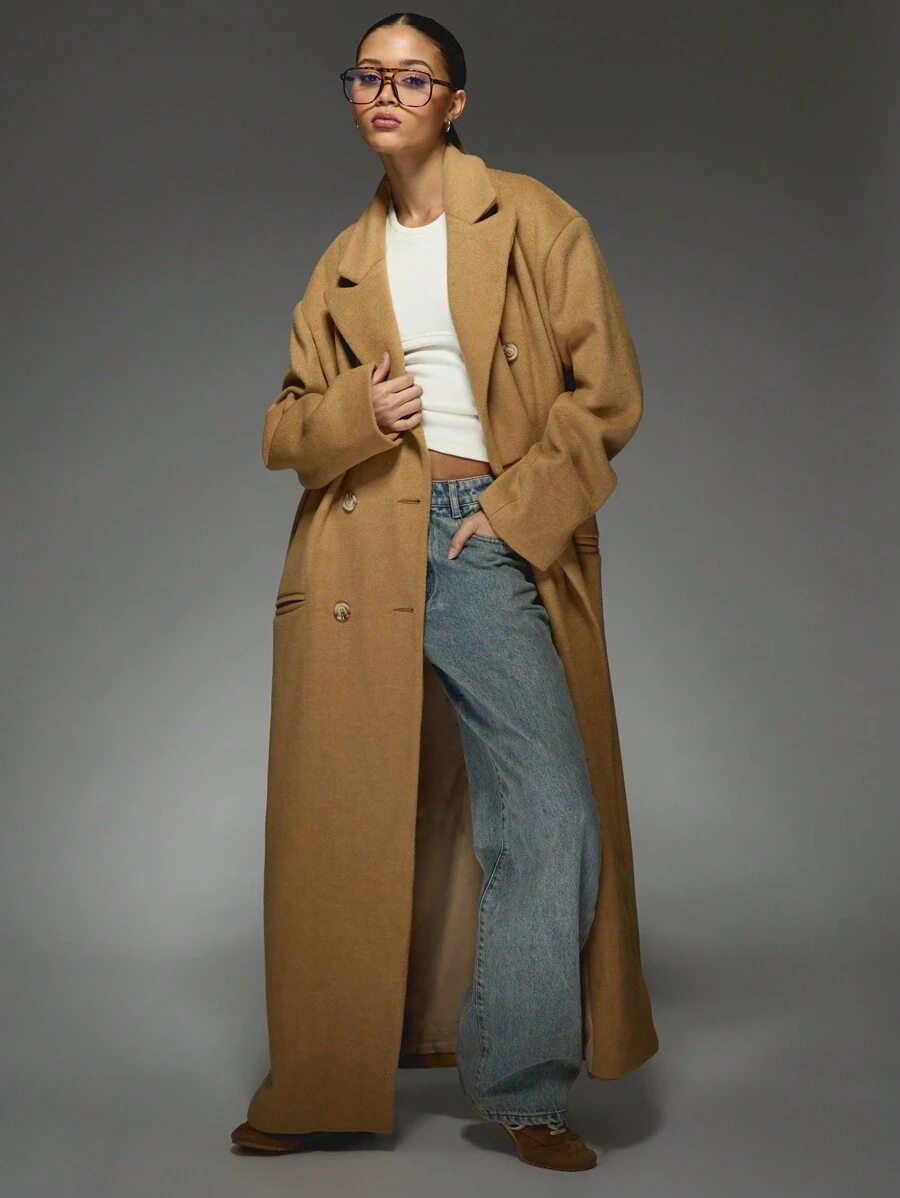 MISSGUIDED Manteau long premium laine mélangée pour homme de créateur, hiver oversize à double boutonnage, déclaration de mode maxi manteau pour femme, taillé avec soin