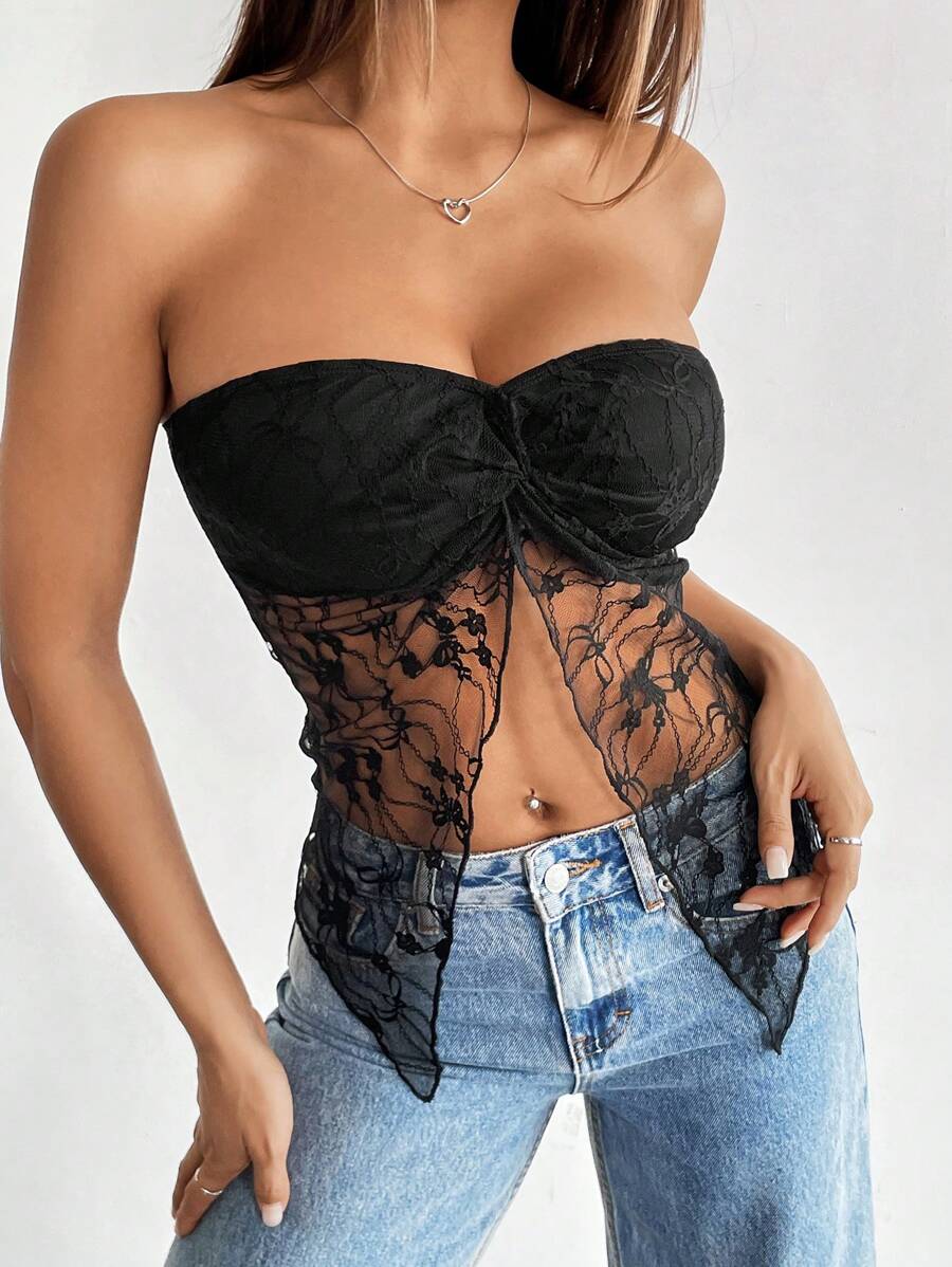 Chiquease Dames kanten voorkant gedraaide zoom bandeau crop top