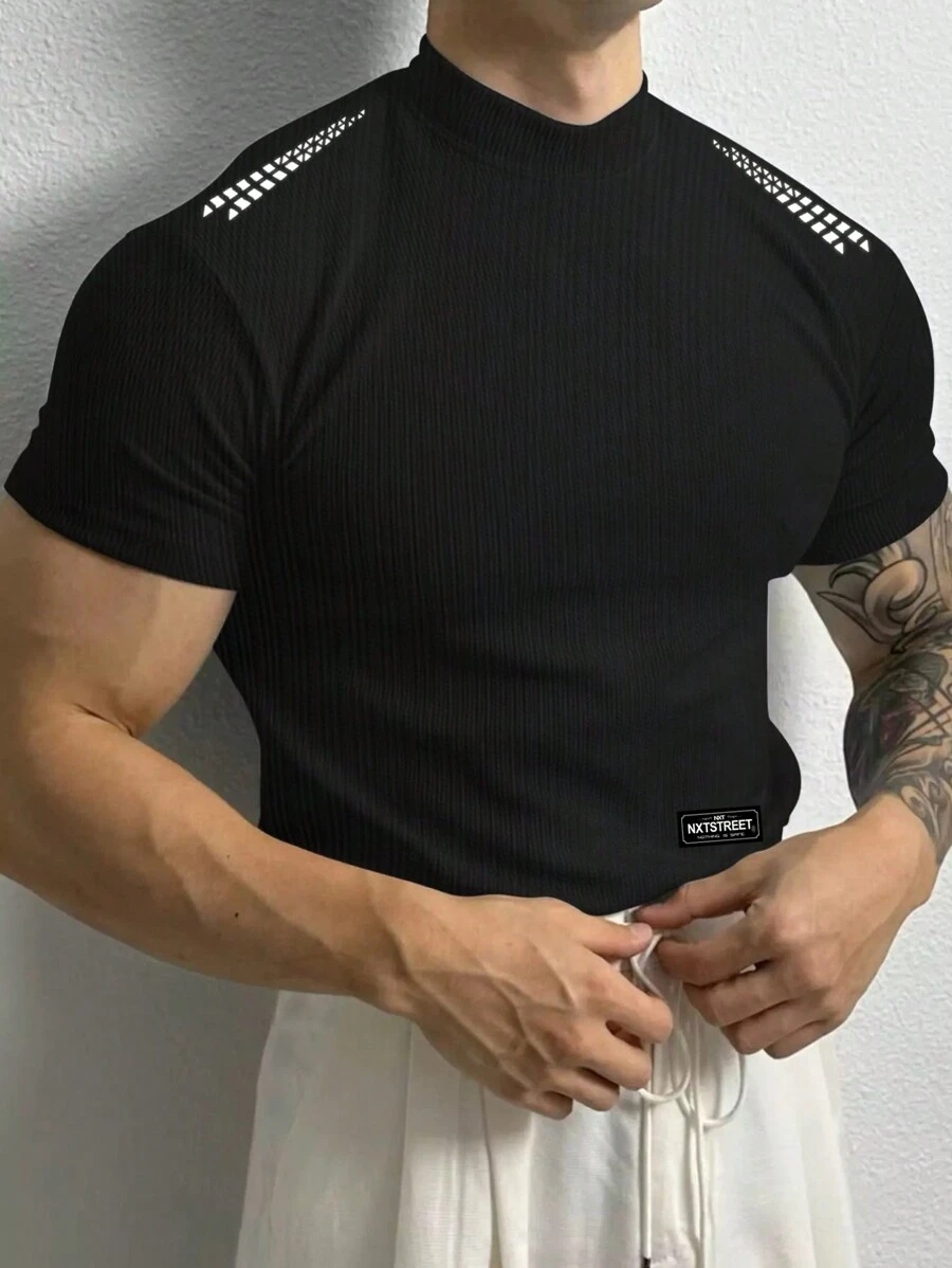 Manfinity Sport Corelite Men's Stand Collar Short Sleeve Simple Casual Sports T-Shirt, Everyday Wear