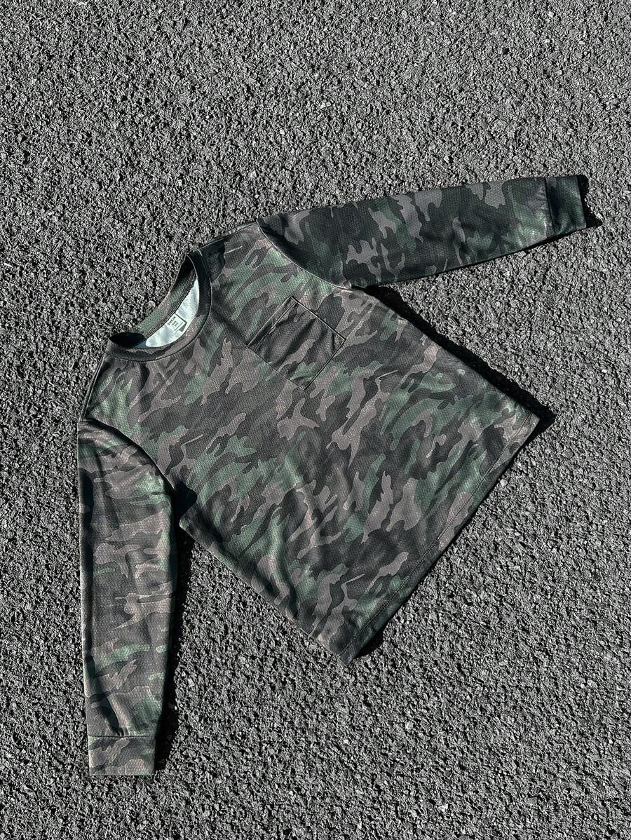 SHEIN T-shirt décontracté à manches longues col rond imprimé camouflage pour pré-ados