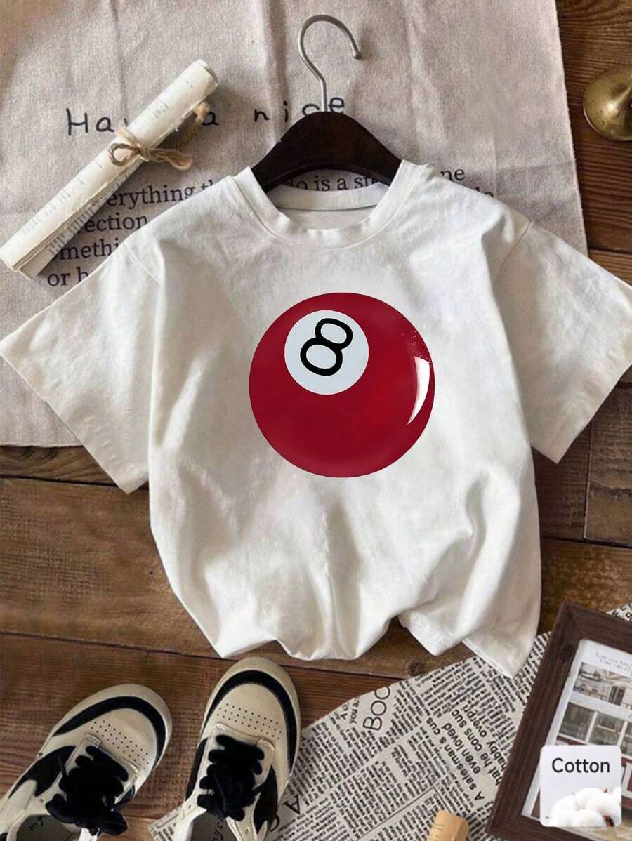 Zomer Casual T-shirt met 8 Ball Print voor tienermeisjes