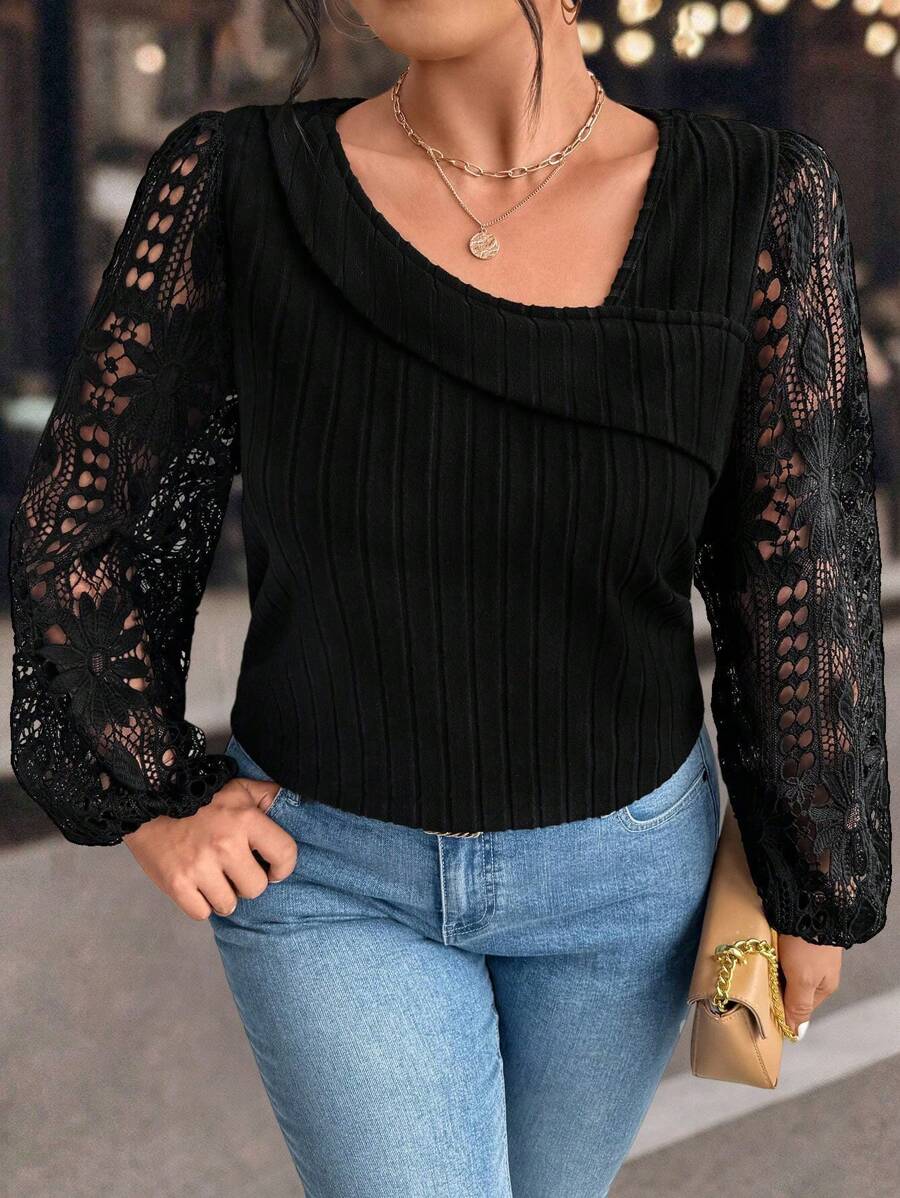 SHEIN LUNE Plus Size Gładka koszulka z długim rękawem, swobodna i prosta codzienna odzież na wiosnę