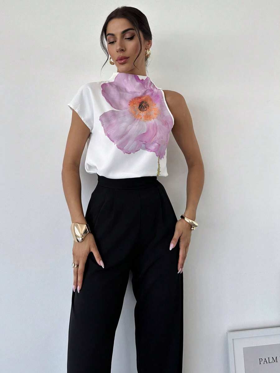 Firerie 1 pieza Blusa elegante de vacaciones con estampado para mujer con tirantes