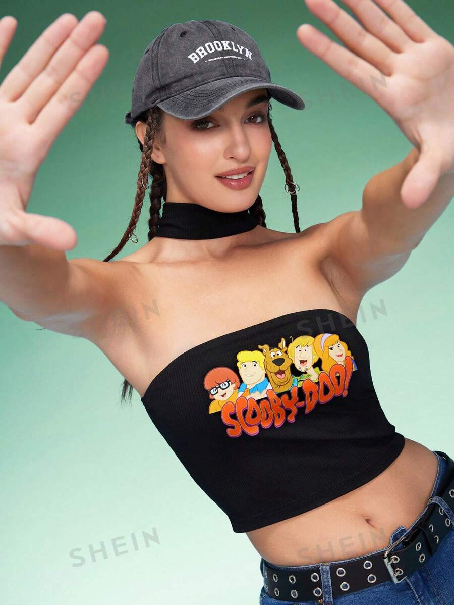 SCOOBY-DOO X SHEIN Top tubo corto de mujer con estampado de dibujos animados de moda, para verano