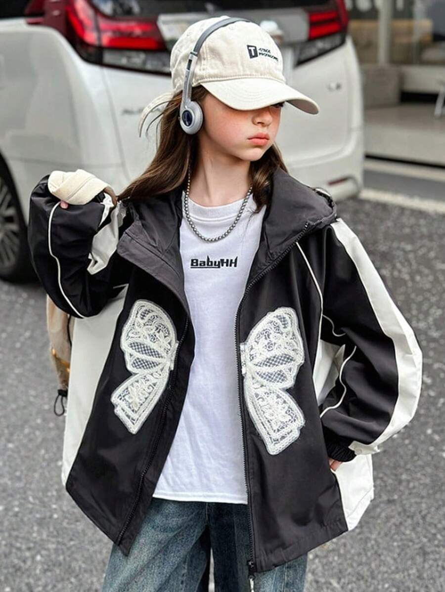 Girls' Casual Versatile Jacket With Bow Decor