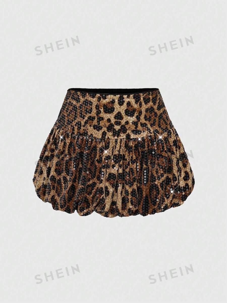 ROMWE Kawaii Minifalda con estampado de leopardo y detalles de strass, estilo Harajuku subcultura Y2K Gyaru para mujeres