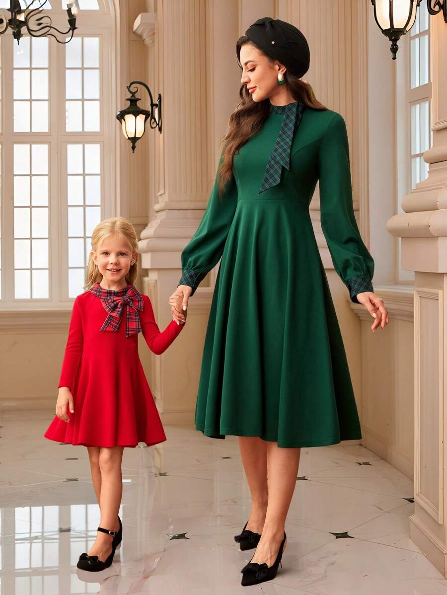 Vintamour Vintage Elegant Women's Plaid Patchwork Standing Collar Long Lantern Sleeve Tied Neck A-Line Casual Work Dress, Festival Christmas Women Dress Christmas Women Clothes Thanksgiving Women Outfit Winter Women Dress Fall Women Clothes Dress Green Long Sleeve Dress Fall Women Outfits Homecoming Dresses Long Sleeve Dress Winter Women Outfits Fall Dresses Party Women Dresses Winter Clothes