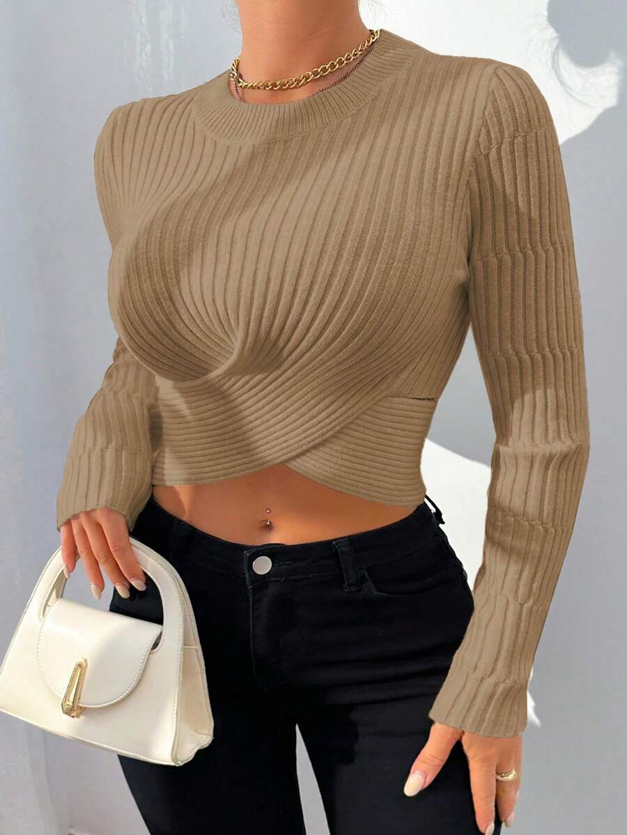 VaVaBold Women's Sweater, Women's Top, Knitted Long Sleeved White Cross Cut Cropped Backless Fit, Slit Cuffs, Sexy Slim Fit, Friends Gathering, All Season Autumn And Winter Women's Clothing