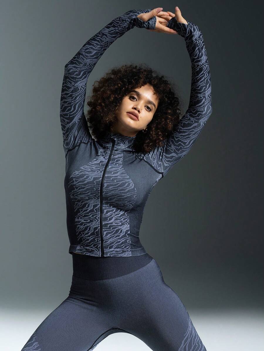 POWERISTA Powerista Damen Reißverschluss-Jacke mit langen Ärmeln, einfarbig, Patchwork-Muster, Lässig-Sport-Jacke
