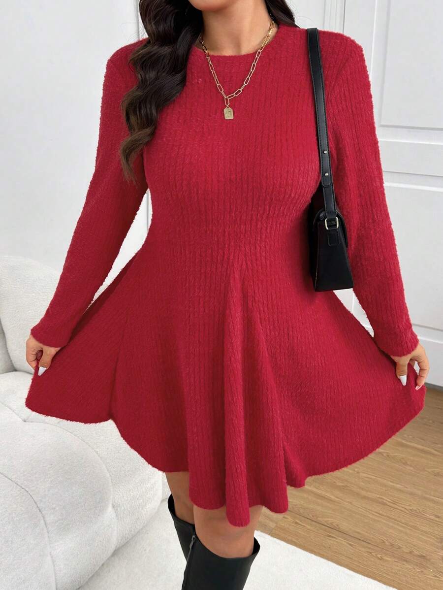 SHEIN Frenchy Plus Size Red Casual Elegant Waisted A-Line Dress