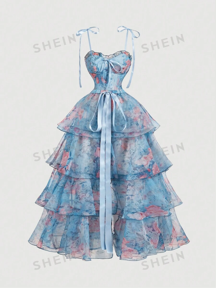 SHEIN MOD Vestido estilo francés romántico con flores, vestido de fiesta/noche