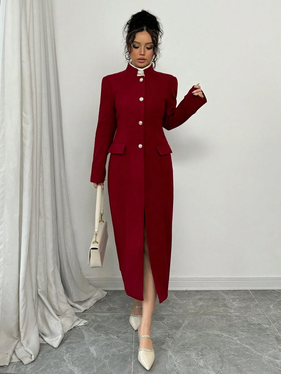 Elenzga Effen kleur staande kraag overjas, casual voor herfst/winter