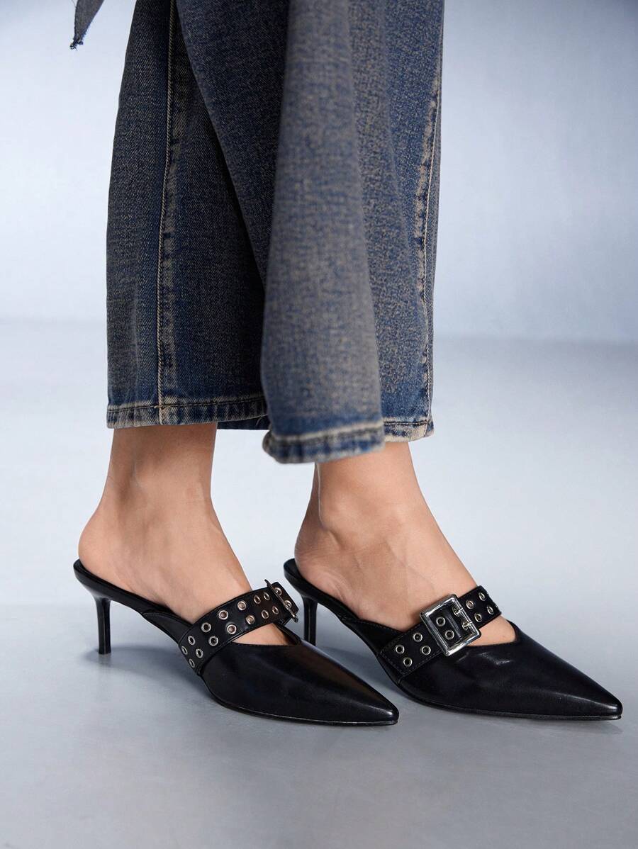 Cuccoo CUCCOO GRLICON Women's High Heel Black Punk Style Open Toe Shoes, Suitable For Night Out Chic Stylish Look, Dating Night Outfit Valentine's Day
