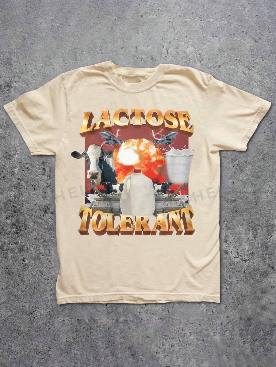 INAWLY Camiseta informal de cuello redondo con texto divertido "Intolerante a la lactosa" en estilo vintage para mujer