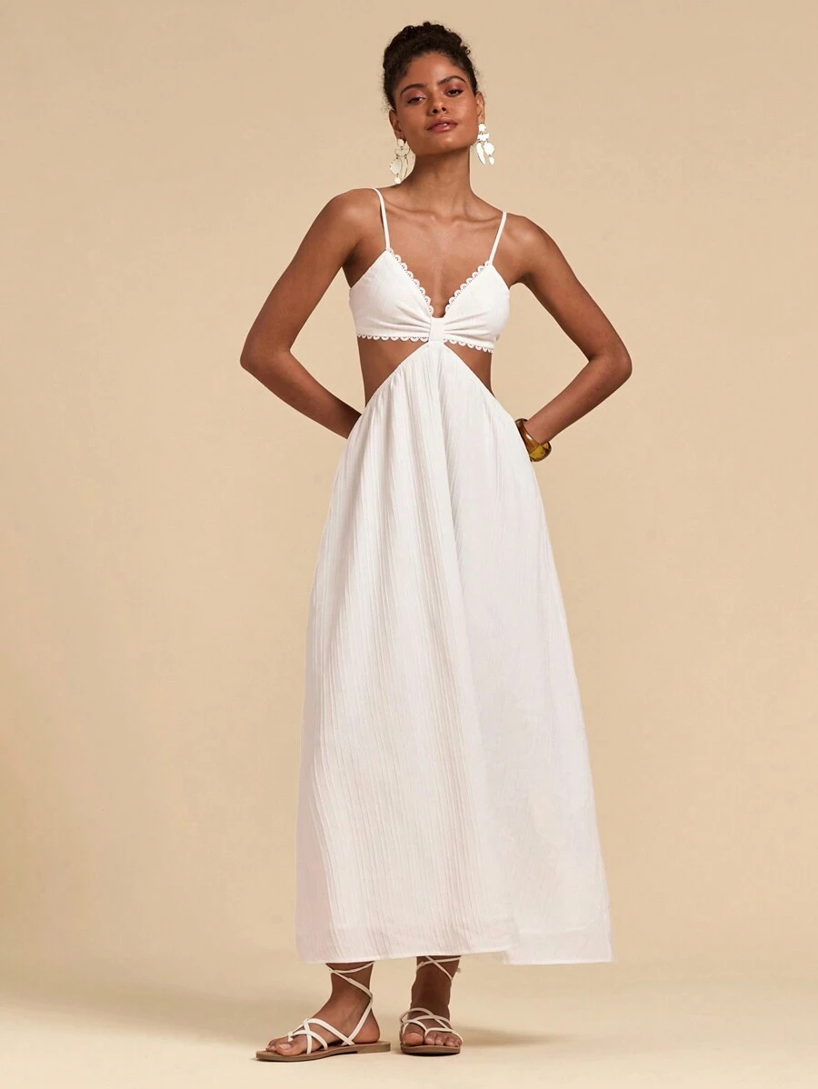 Travachic Vestido largo sin mangas con corte en tejido sólido para mujer, adecuado para vacaciones, primavera y verano, ropa de verano, Día de San Valentín, ropa de vacaciones para mujer, ropa de playa para mujer, festivales, ropa romántica y elegante, estilo bohemio