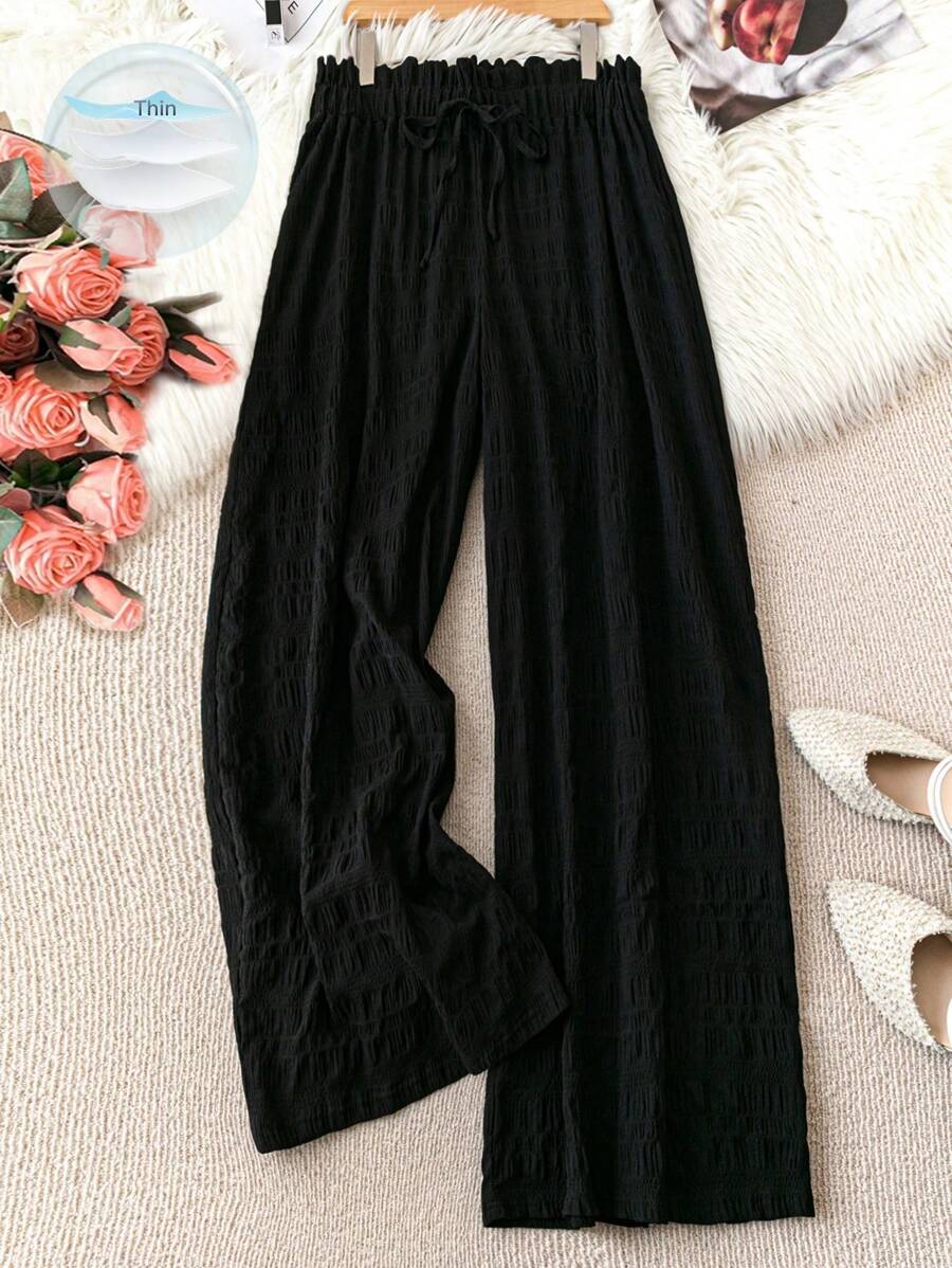 SHEIN LUNE Plus Paperbag Waist Knot Front Wide Leg Pants