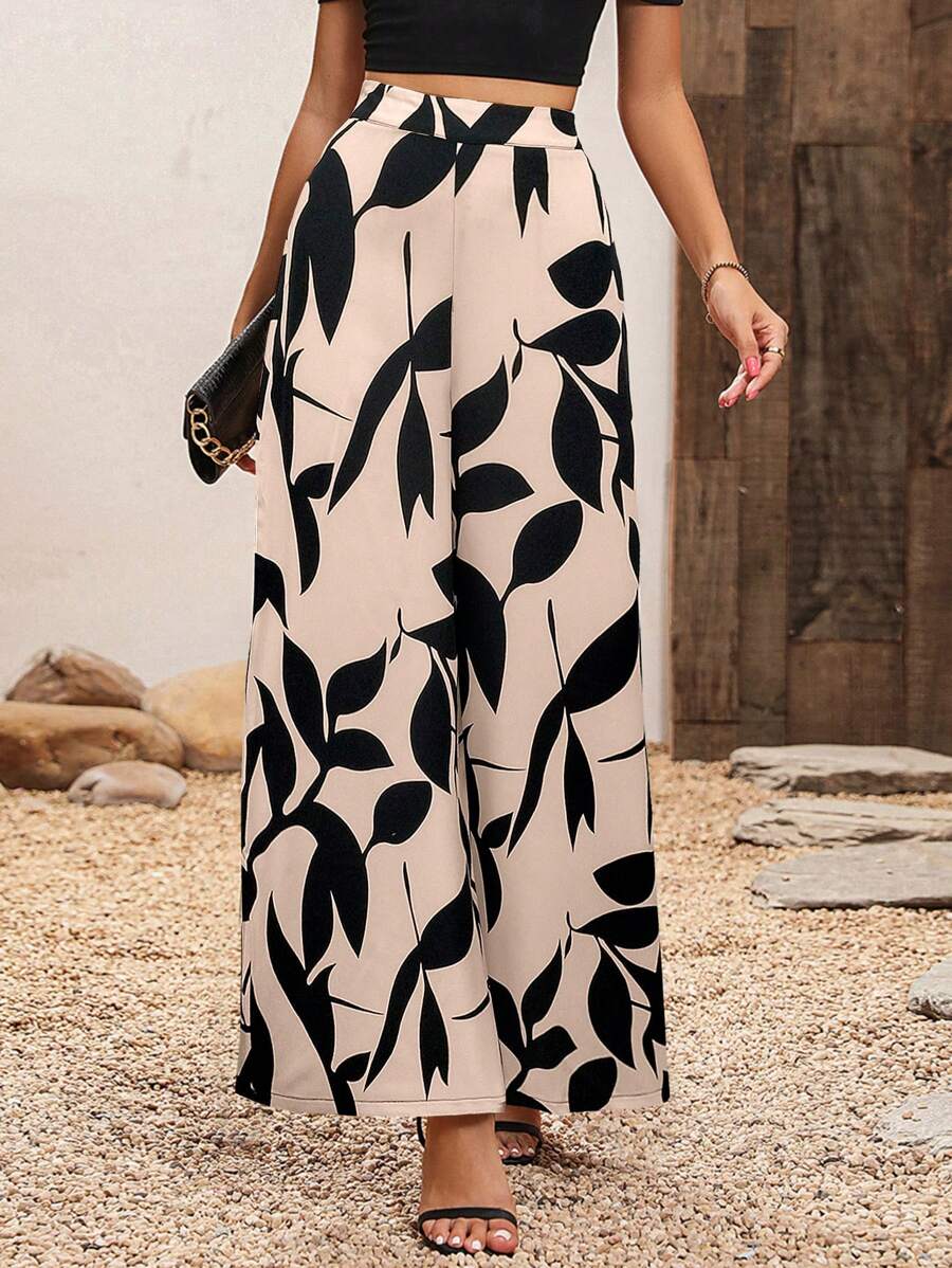 SHEIN PETITE Women's Casual Straight Leg Cropped Pants With Printed Design, All Season