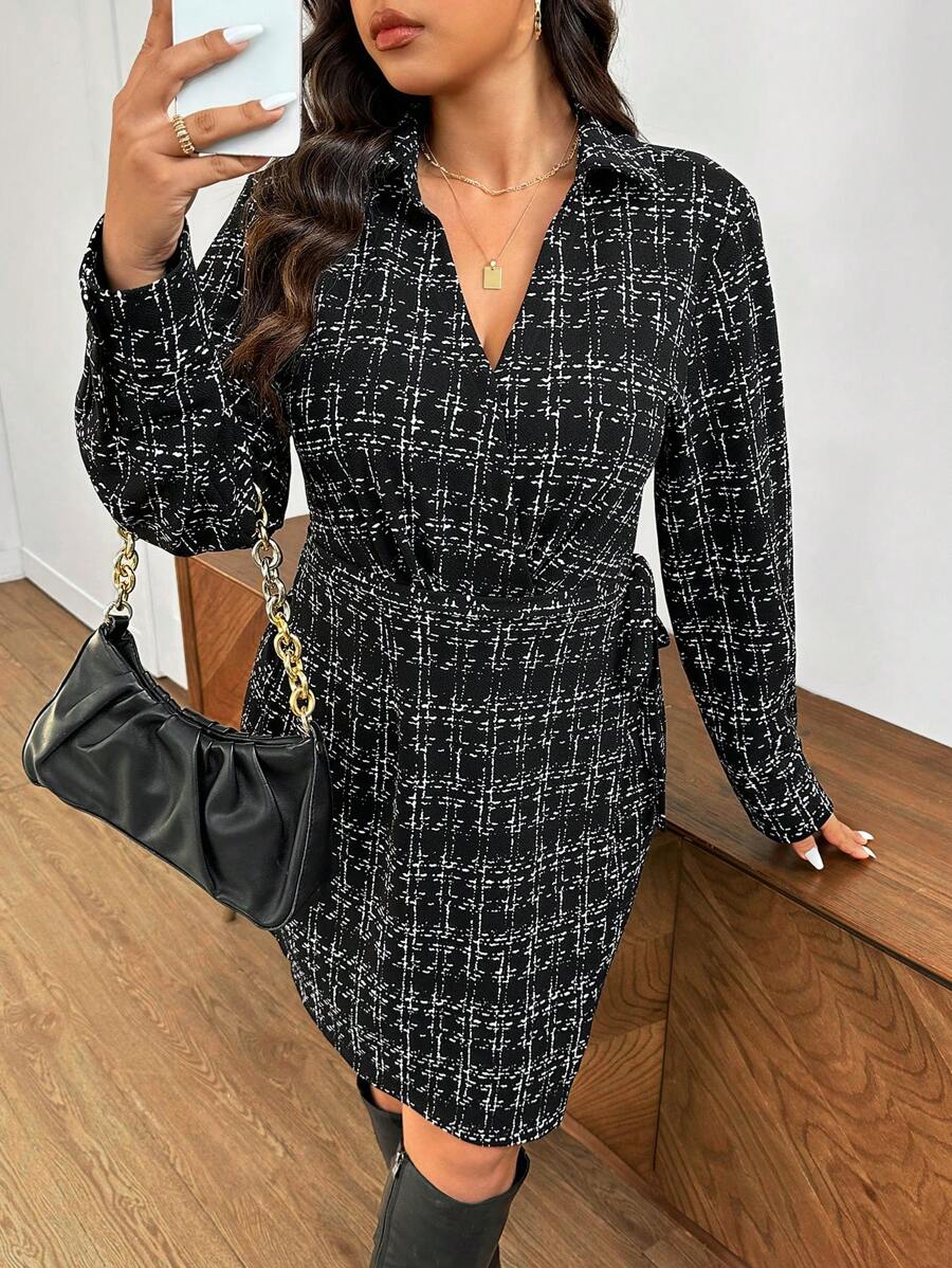SHEIN Frenchy Plus Size Casual Elegant Plaid Layered Dress