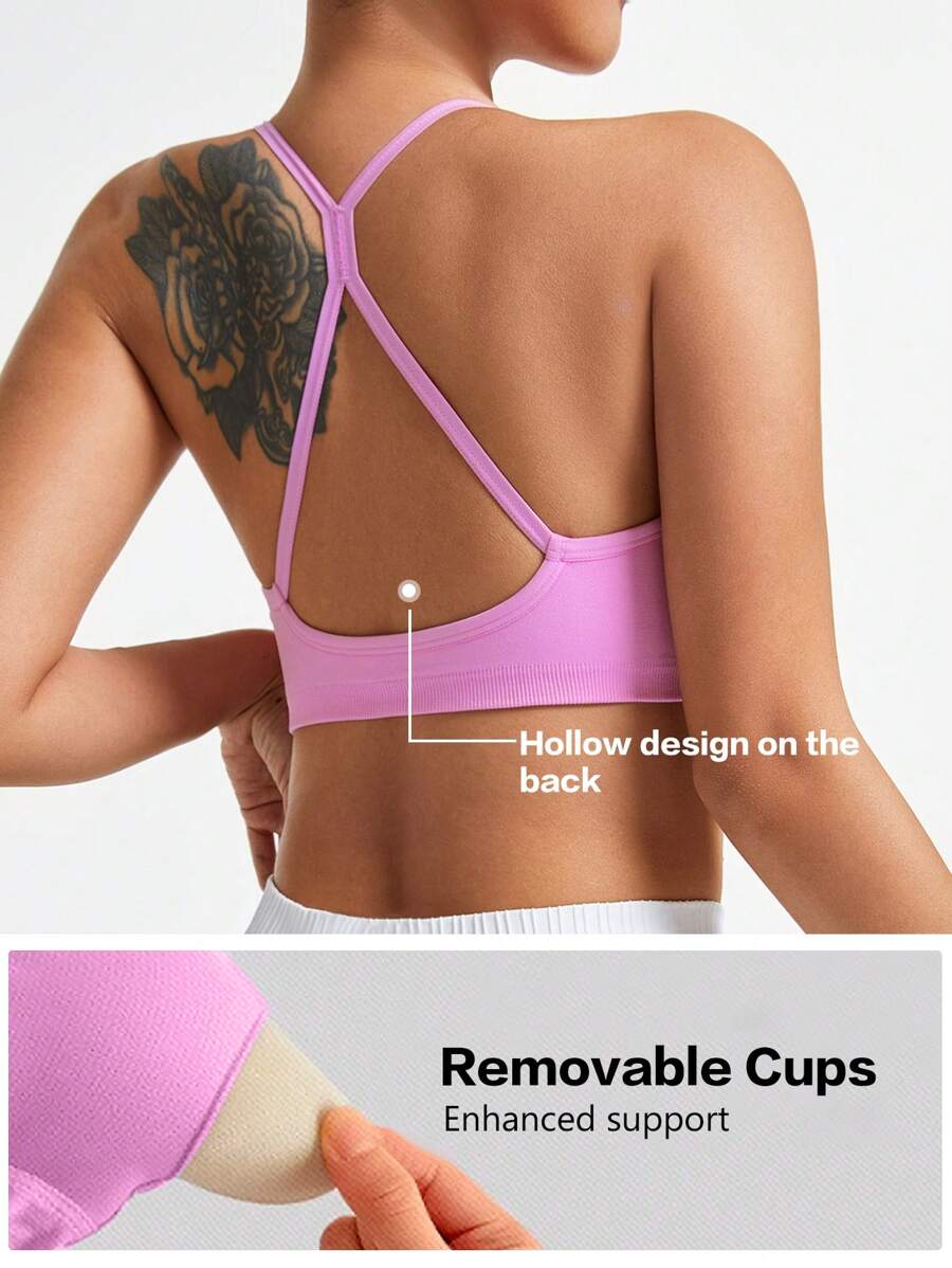 SHEIN Sport Studio Sujetador deportivo de uso diario de unicolor con espalda abierta para mujer